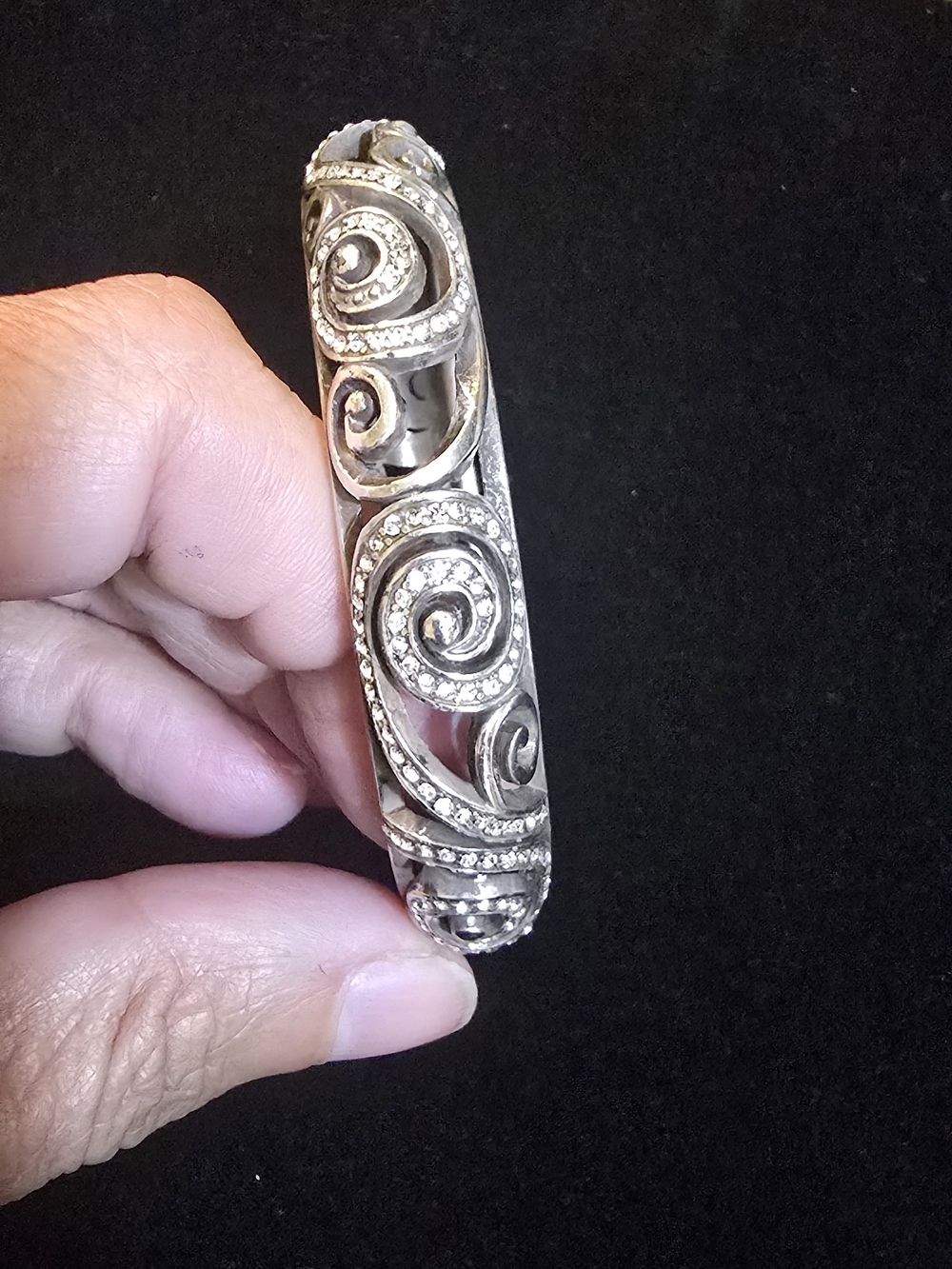 Vintage Brighton Anahita Scrolled Crystal Hinged Bangle Bracelet